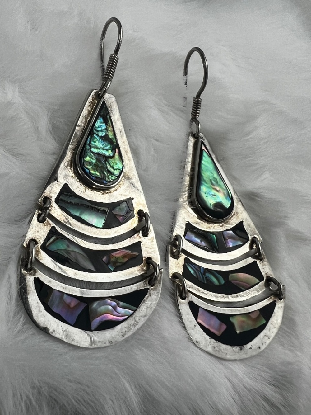 Vintage Taxco 925 Abalone Inlay Dangle Earrings